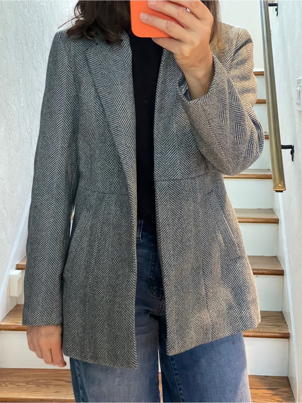 ChouYatou chevron tweed blue short blazer coat women S - NWT